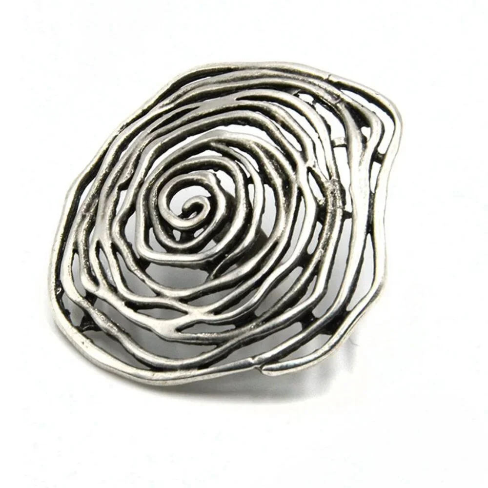 Oversized Brutalist Statement Ring – Adjustable Ring Size, Stylized Floral Rose - Picture 3 of 11